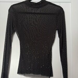 XS AFRM long sleeve sheer rhinestone top